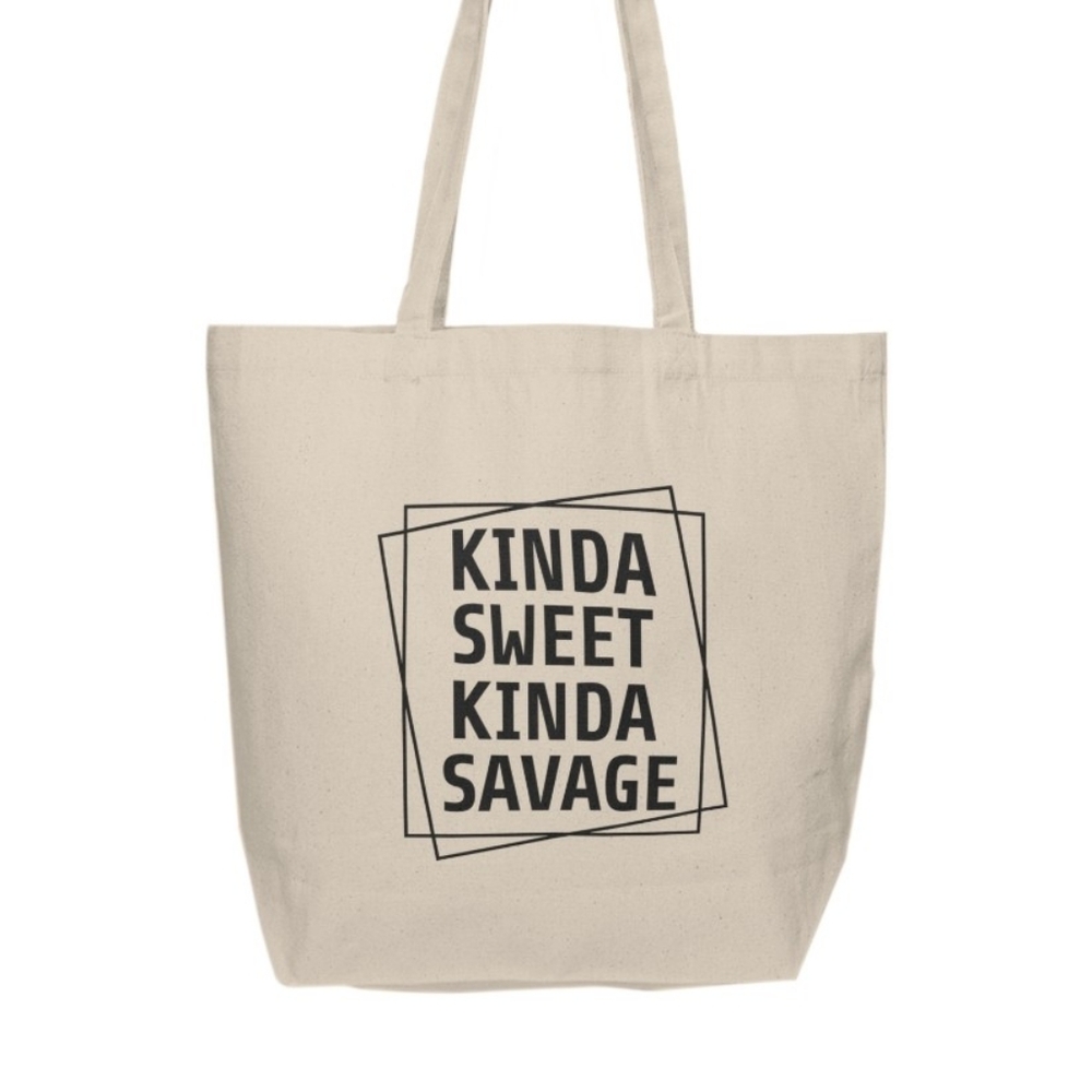 Kinda Sweet Kinda Savage Custom Canvas Tote Bag - Picture 2 of 2